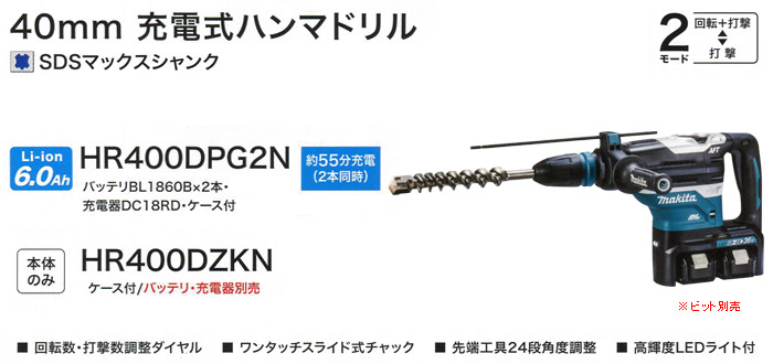 40mm充電式ハンマドリル　AFT機能搭載モデル