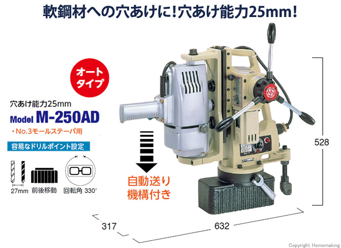 驚きの価格 オートパーツエージェンシー2号店日東工器 携帯式磁気応用穴あけ機 アトラマスター M-250D 200V