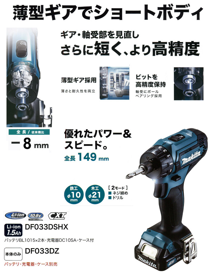 売れ筋】マキタ(makita) 10.8V 充電式ドライバドリル フルセット DF033DSHX 青 1台 電動工具本体
