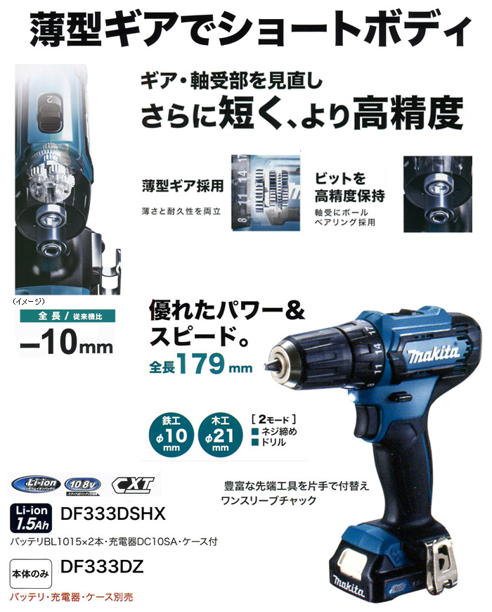 マキタ 10.8V 充電式ドライバドリル(1.5Ah電池×2・充電器・ケース付