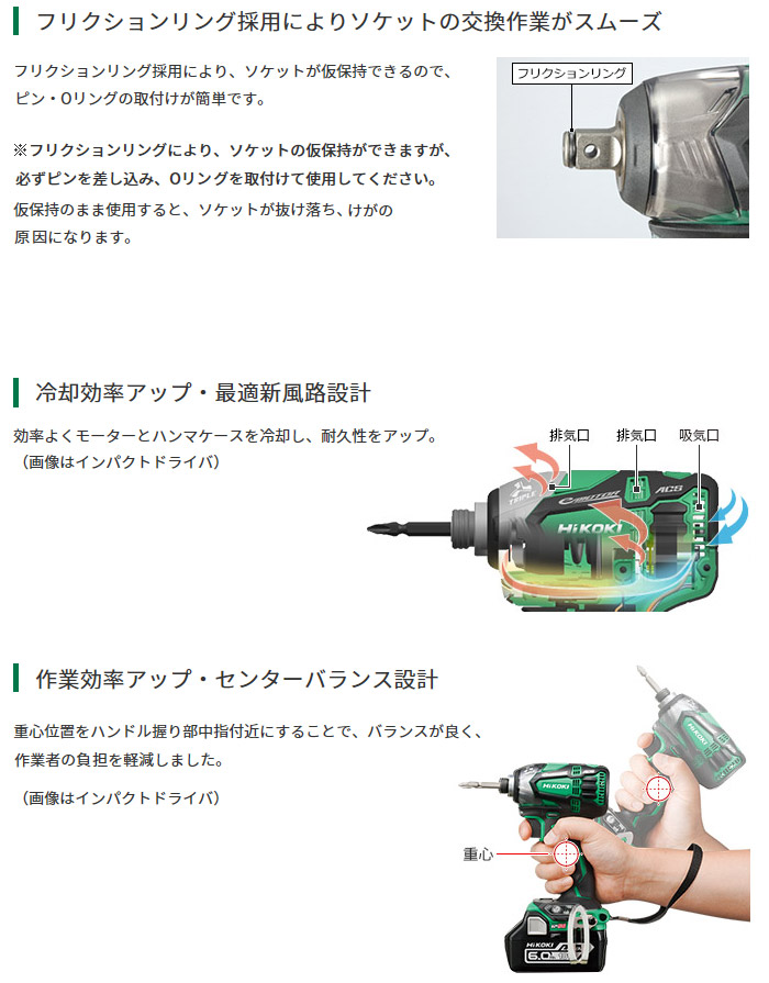 フリクションリング採用によりソケットの交換作業がスムーズ フリクションリング採用によりソケットの交換作業がスムーズ