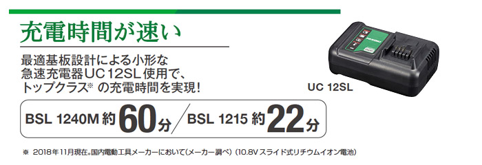 スライドバッテリー対応10.8V充電器　UC12SL