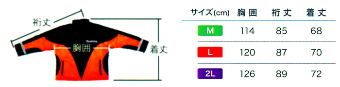 防護ジャケット　サイズ表