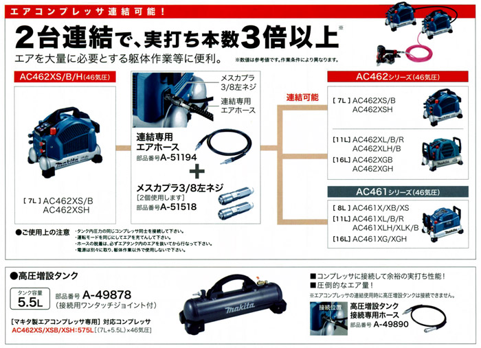 マキタ エアコンプレッサ 青::AC462XSH|ホームメイキング【電動工具