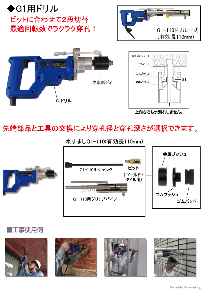 水循環式ドリル　水すましG1用ドリル　タイル用