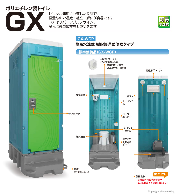 美しい セイコーテクノ アンテナ機器日野興業 仮設トイレ GX-WCP 簡易水洗式 樹脂製 洋式便器