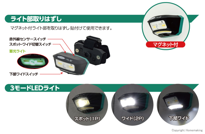 ライト部取り外し　3モードLEDライト