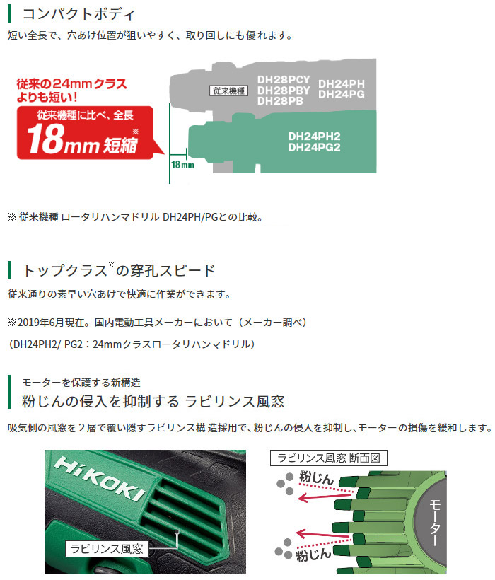 ハイコーキ ロータリハンマドリル::DH24PH2|ホームメイキング【電動 
