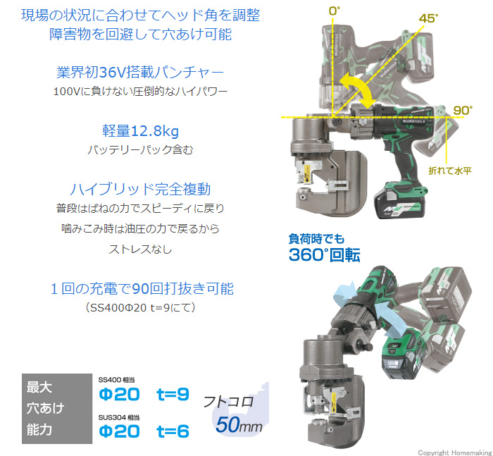 36V 電動油圧充電式 コードレスバリアフリーパンチャー
