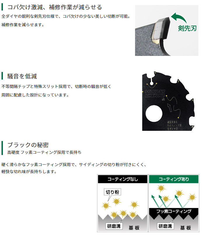 コバ欠け激減、補修作業が減らせる　騒音を低減 ブラックの秘密