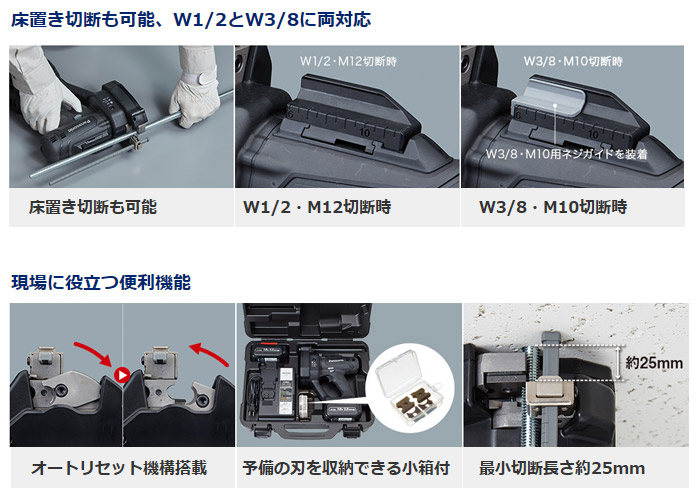 床置き切断も可能、W1/2とW3/8に両対応