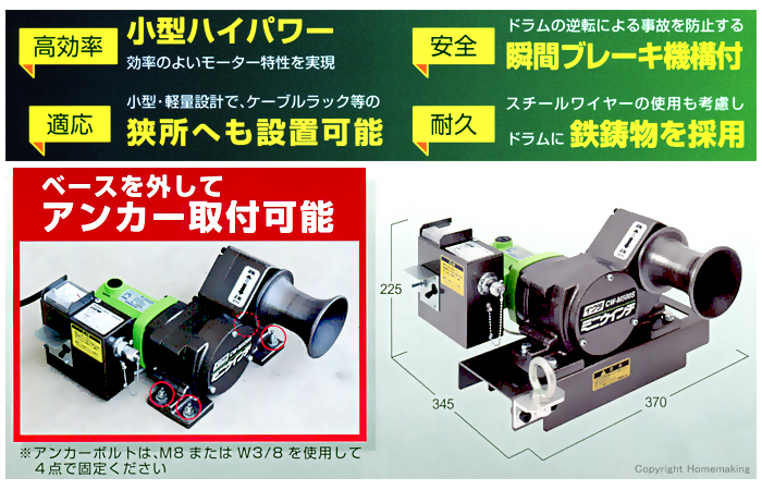 ベースを外してアンカー取付可能