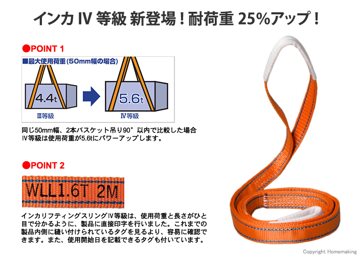 小物などお買い得な福袋 インカ リフティングスリング JIS 一般用3E-50×6M 1.6t 2本