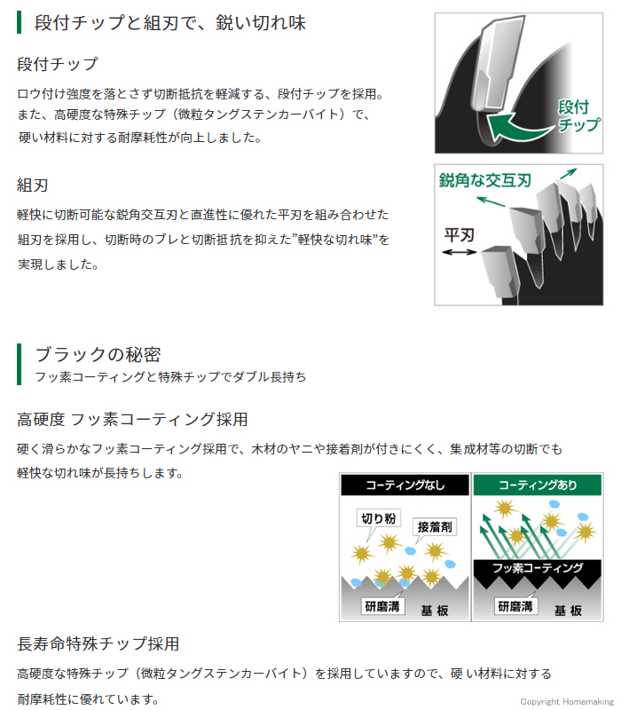 段付チップと組刃で鋭い切れ味