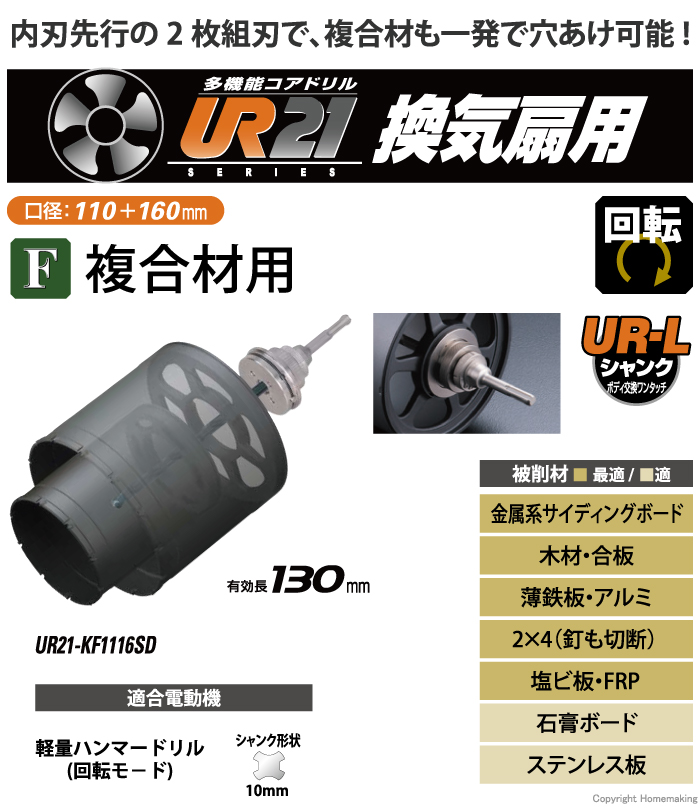 日本最大級 ユニカ 多機能コアドリル 振動用 SDSシャンク 110mm UR21