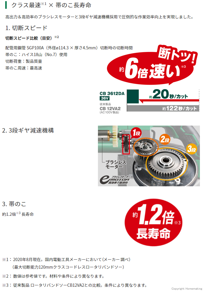 圧倒的切断スピード、帯のこも長寿命