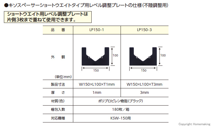 キソスペーサーショートウエイトタイプ用レベル調整プレート