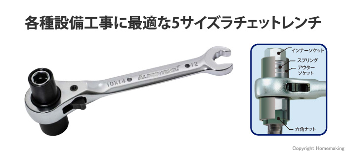 スーパーツール 5サイズラチェットレンチ: 他:RNF0TR|ホームメイキング【電動工具・大工道具・工具・建築金物・発電機の卸値通販】