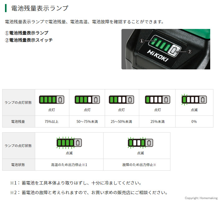 ハイコーキ 36V マルチボルトリチウムイオン電池(1.5Ah) 冷却対応・残量表示付::BSL36C18 |ホームメイキング【電動工具・大工道具・工具・建築金物・発電機の卸値通販】