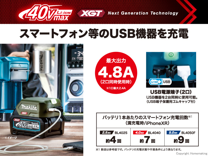 マキタ 40Vmax USB用アダプタ ADP001G 青: 他:JPAADP001G |ホームメイキング【電動工具・大工道具・工具・建築金物・発電機の卸値通販】