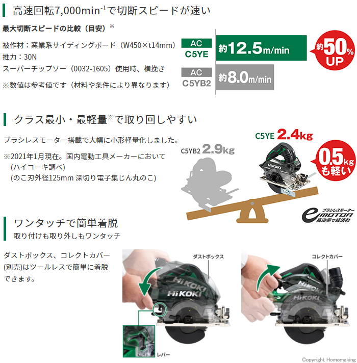 HiKOKI C5YE 深切り電子集じん丸のこ 125mm ノコ刃なし 【限定価格セール！】