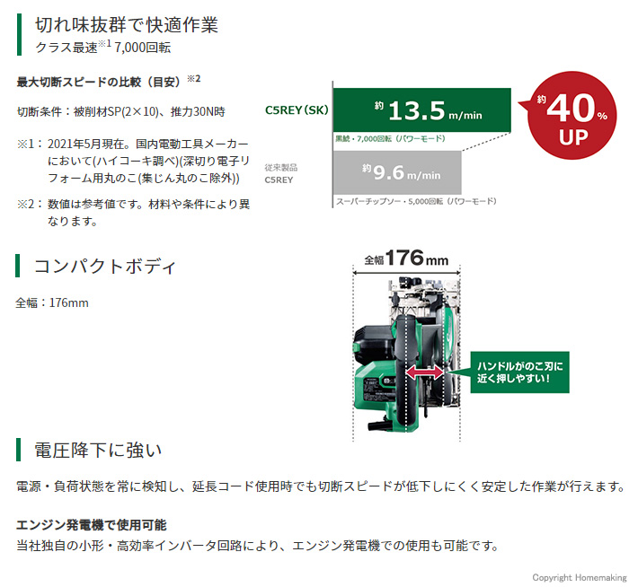 ハイコーキ 125mm 深切り電子リフォーム用丸のこ(黒鯱チップソー付