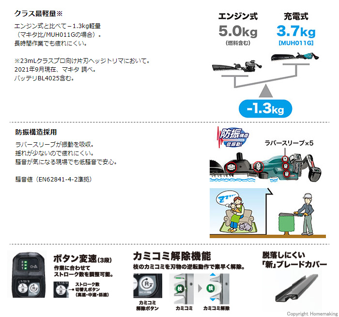 マキタ 40Vmax 充電式ヘッジトリマ 片刃式 850mm(2.5Ah電池×2・充電器 マキタ 40Vmax 充電式ヘッジトリマ 片刃式 850mm(2.5Ah電池×2・充電器