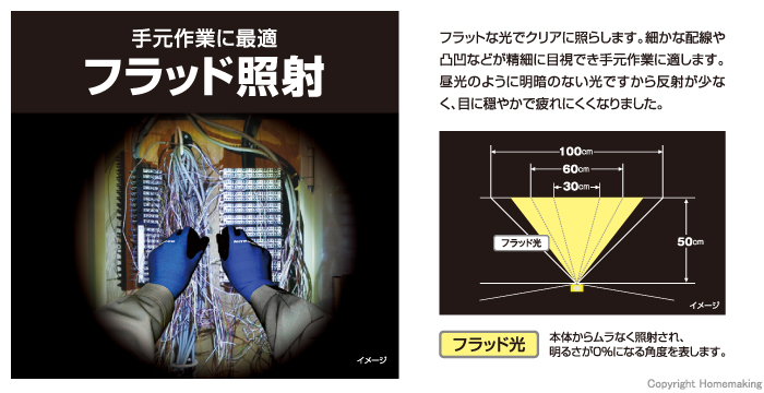 手元作業に最適なフラッド照射