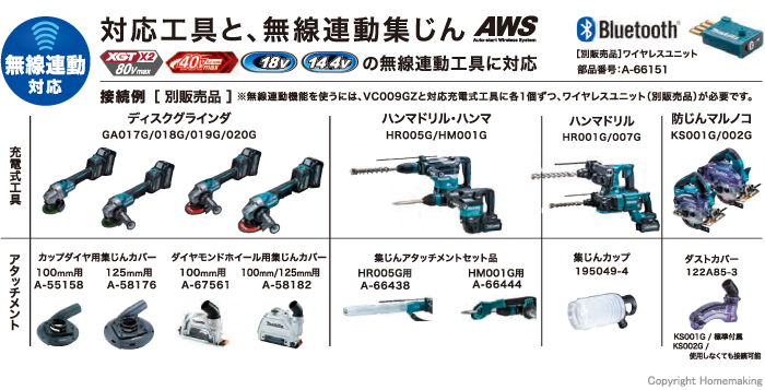 対応工具と無線連動集じん