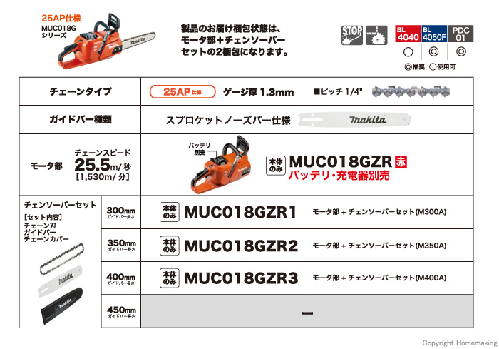 オープニングセール】 家ファン  店マキタ MUC009GD1 充電式チェンソー 80TXL スプロケットノーズバー200mm仕様  40Vmax セット品モーター部 チェーンソーバーセット 青