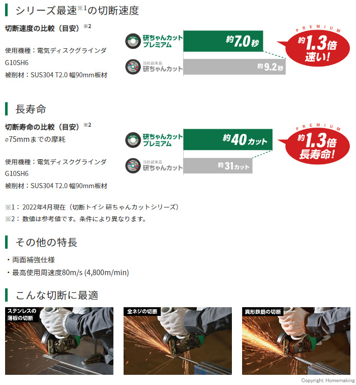 ハイコーキ 切断砥石 研ちゃんカットプレミアム 105×1.0×15mm (10枚入