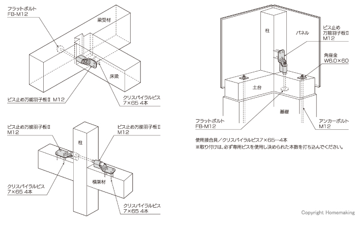 ビス止め万能羽子板II　取付図