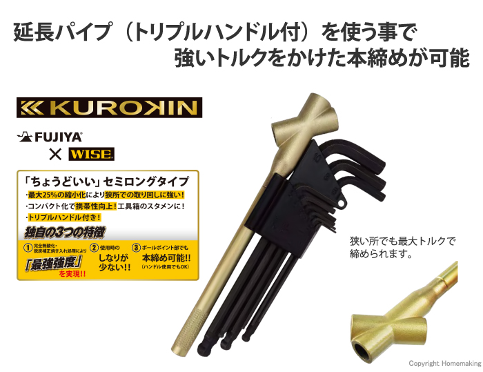 フジ矢 ボールポイントレンチ セミロングタイプ延長パイプ付【9本