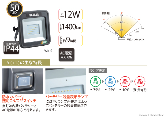 日時指定 Beautiful Life 絆充電式ＬＥＤ投光器 LWK-S