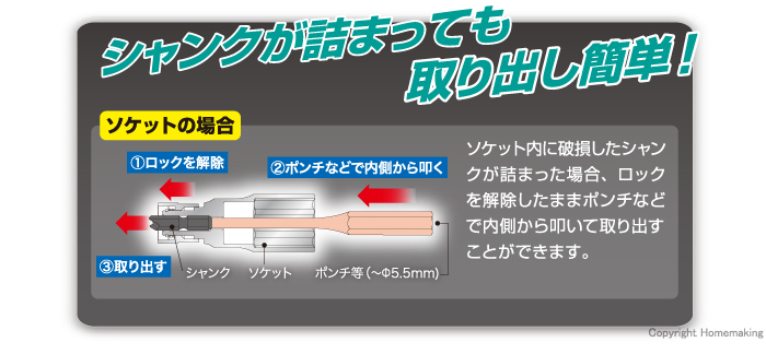 シャンクが詰まっても取り出し簡単