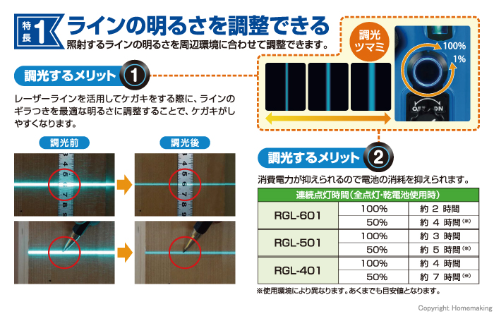 ラインの明るさを調整できる<br />
