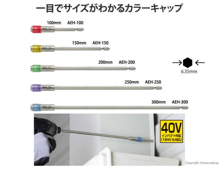 一目でサイズがわかるカラーキャップ