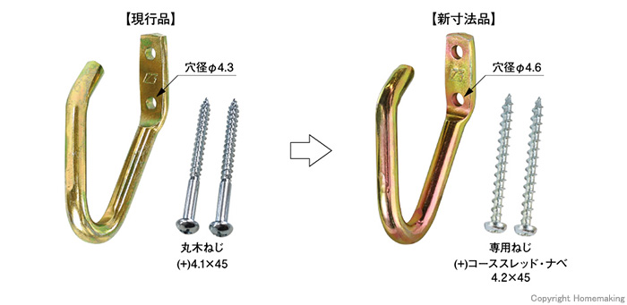 穴寸法の変更およびねじの変更