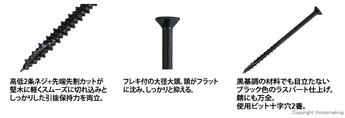 ステンレス万能ビス ブラック 特徴