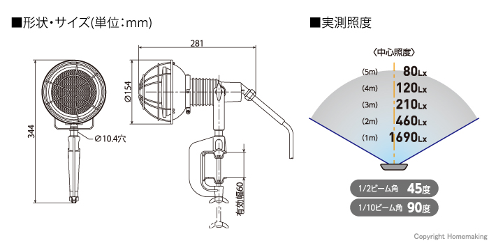 サイズ　実測照度