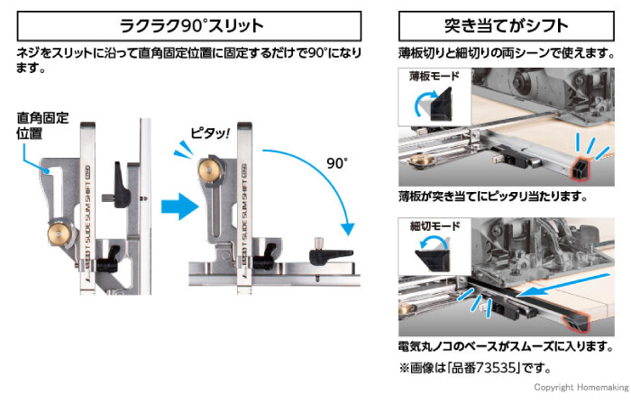 ラクラク90°スリット、突き当てがシフト