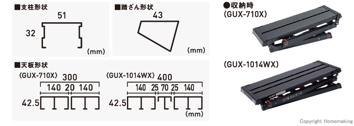 支柱形状・天板形状・収納時