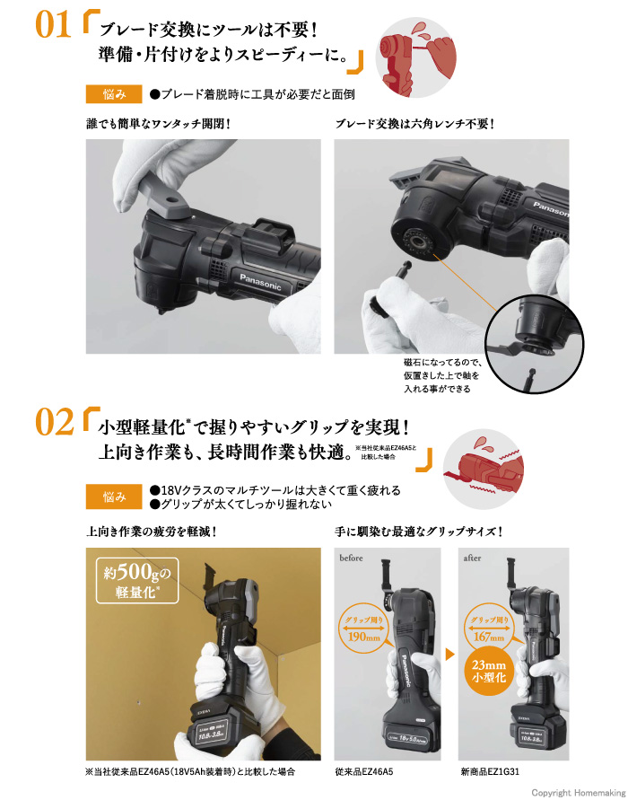 小型軽量化で握りやすいグリップ