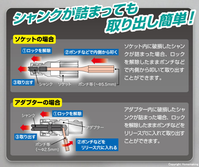 シャンクが詰まっても取り出し簡単