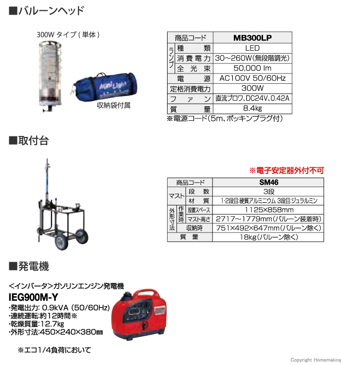 バルーンヘッド・取付台・発電機