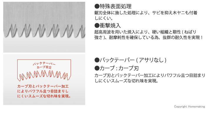 特殊表面処理・衝撃焼入・バックテーパー(アサリなし)・カーブ : カーブ刃