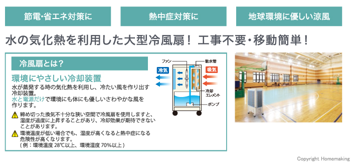 水の気化熱を利用した大型冷風扇