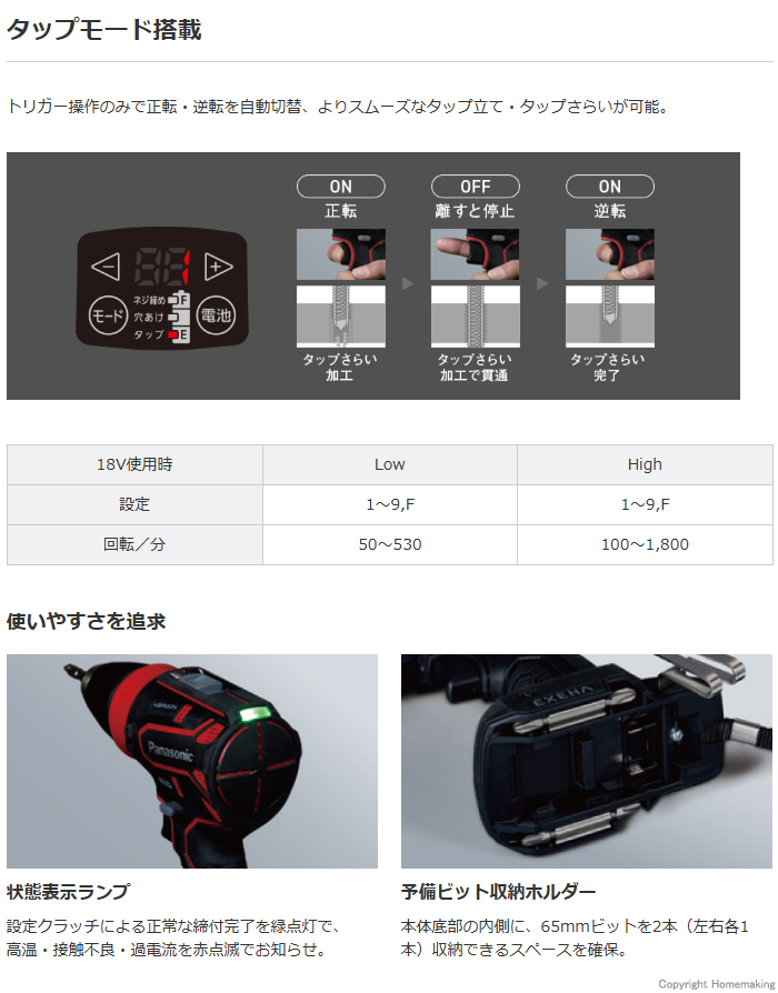 充電ドリルドライバー　特長