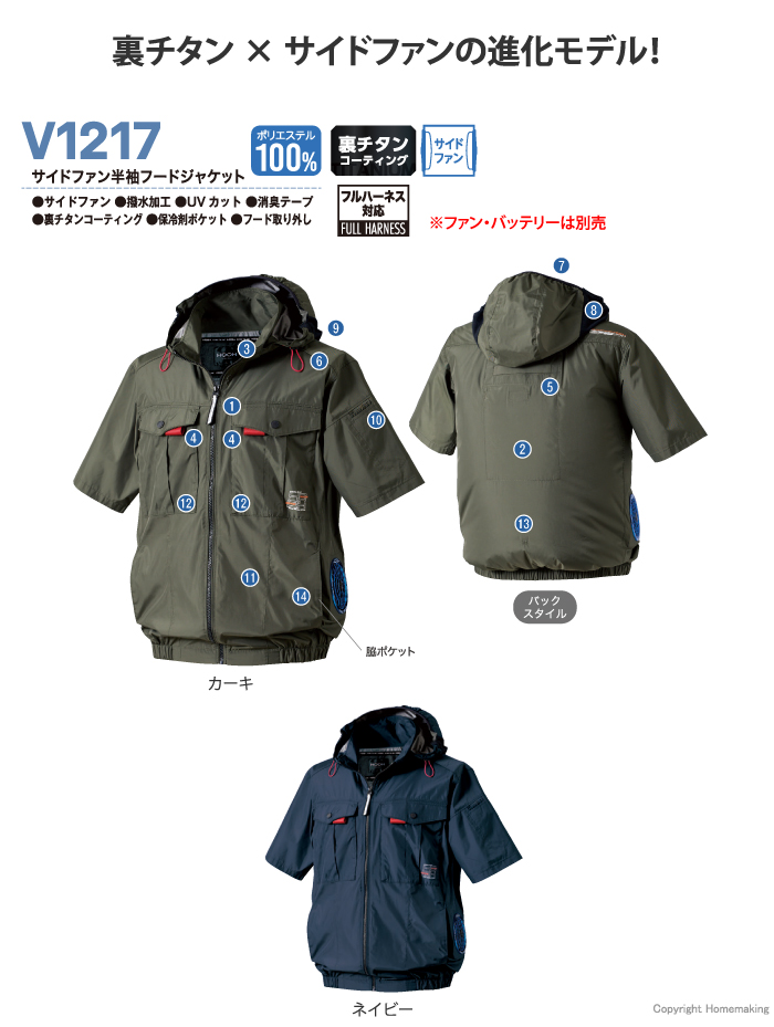 サイドファン半袖フードジャケット