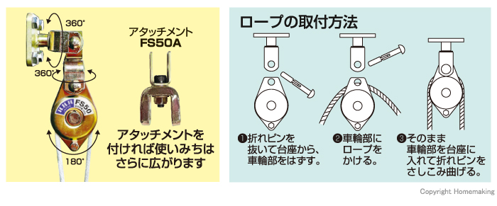 アタッチメント使用例・ロープの取付け方法